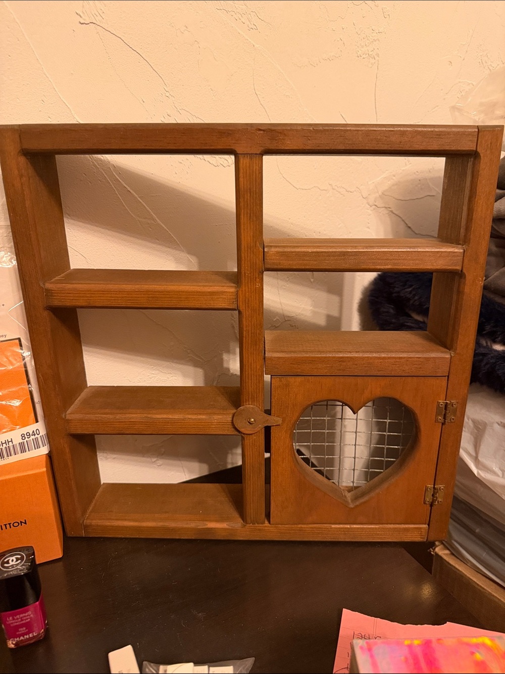 Rustic Heart-Accent Wall Display Shelf in Brown